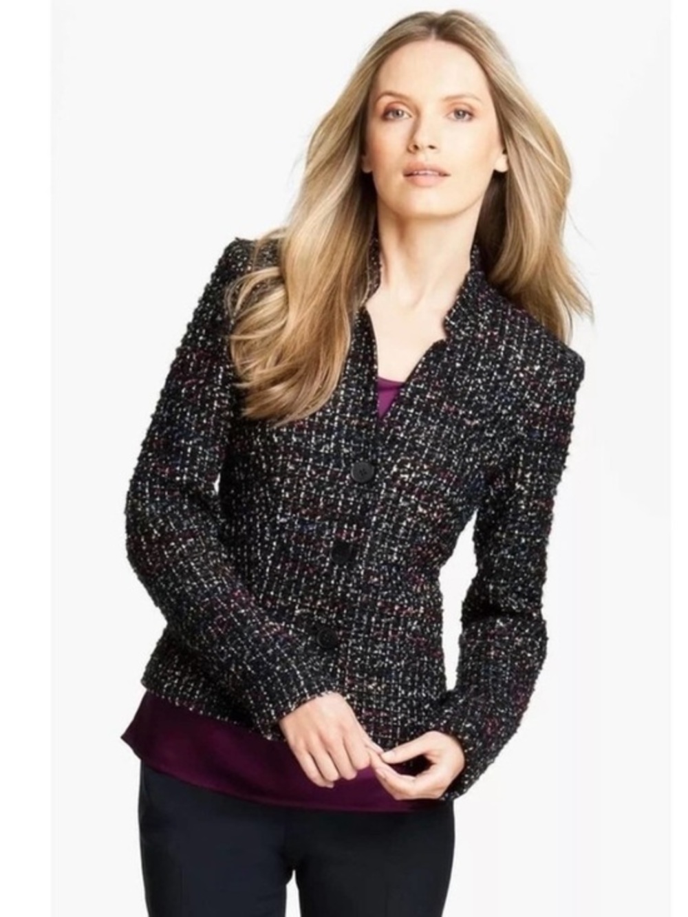 EUC Lafayette 148 New York Cambria Multicolored Metallic Tweed Jacket Blazer
